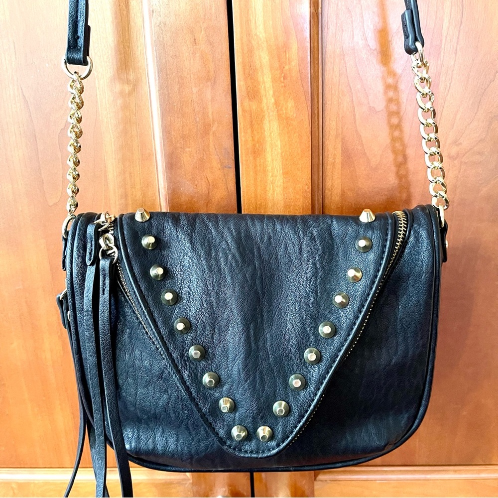 Studded & Expandable Vegan Leather Crossbody Bag
